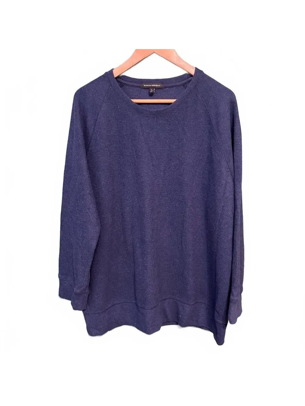 Banana Republic Blue Waffle Knit Raglan Crewneck Cotton Sweater Men XL Normcore